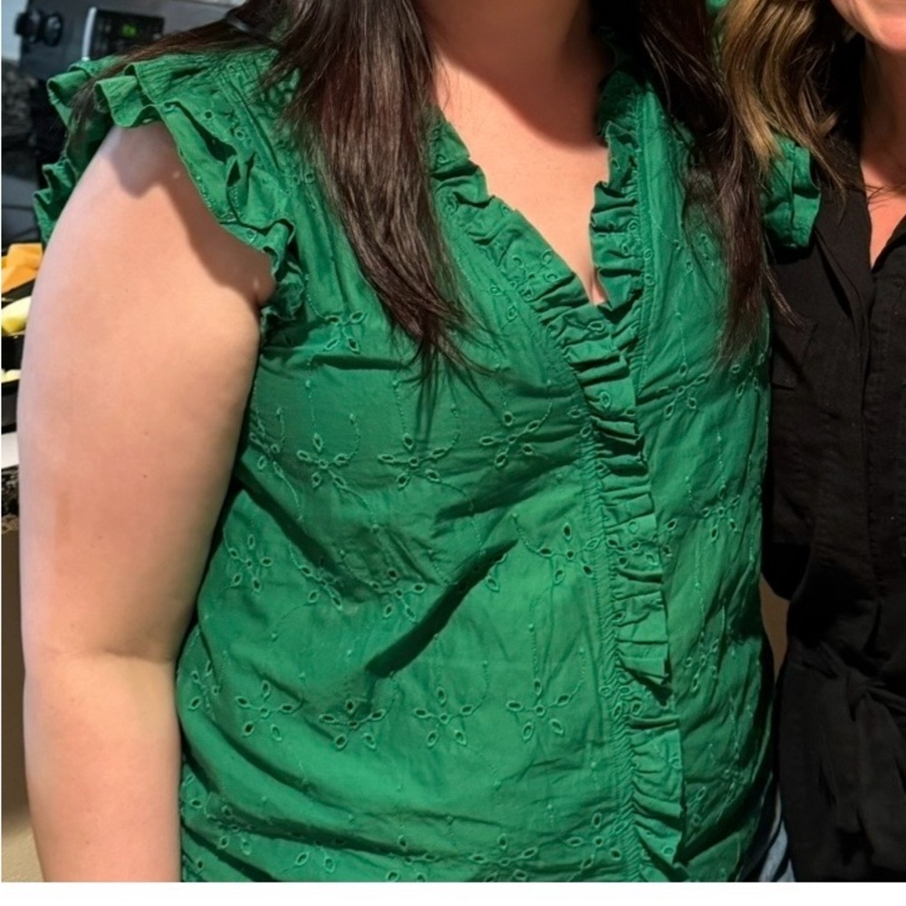 J. Crew Vibrant Green Eyelet Ruffle Sleeve Blouse - Picture 3 of 3
